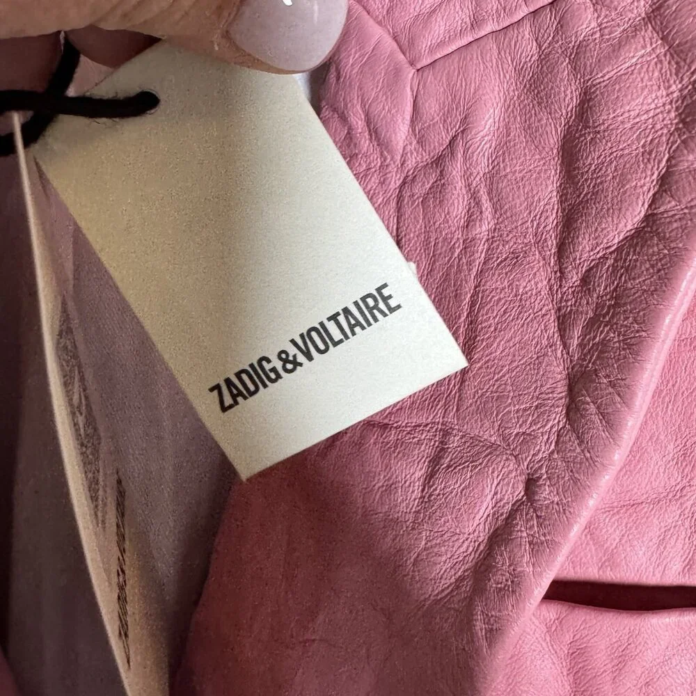 NEW Zadig & Voltaire Visko Cuir Leater Jacket Pink Size Small Size 36 Blazer NWT - Picture 7 of 10